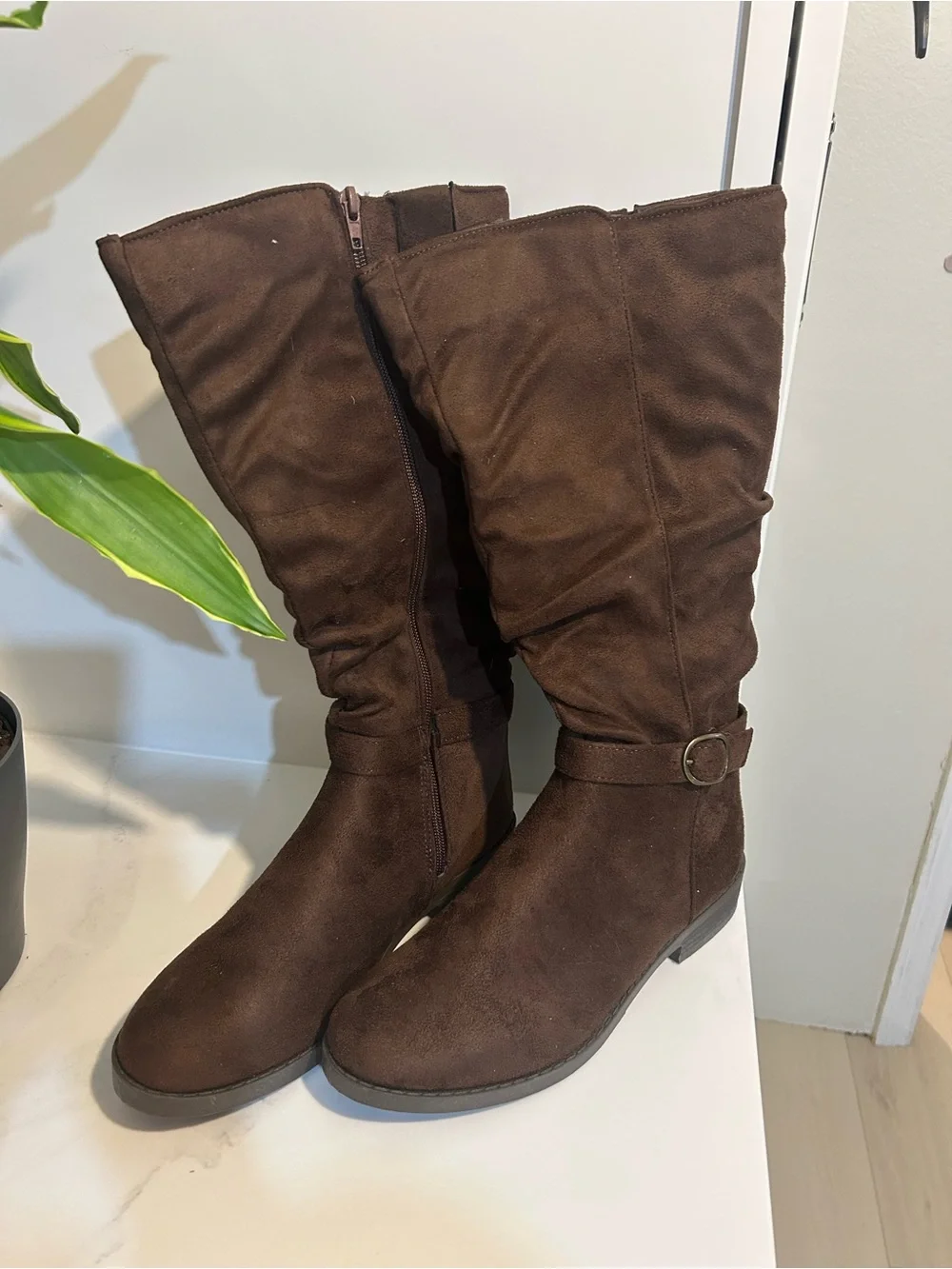Women's Over-the-Knee Brown Buckle Accent Boots